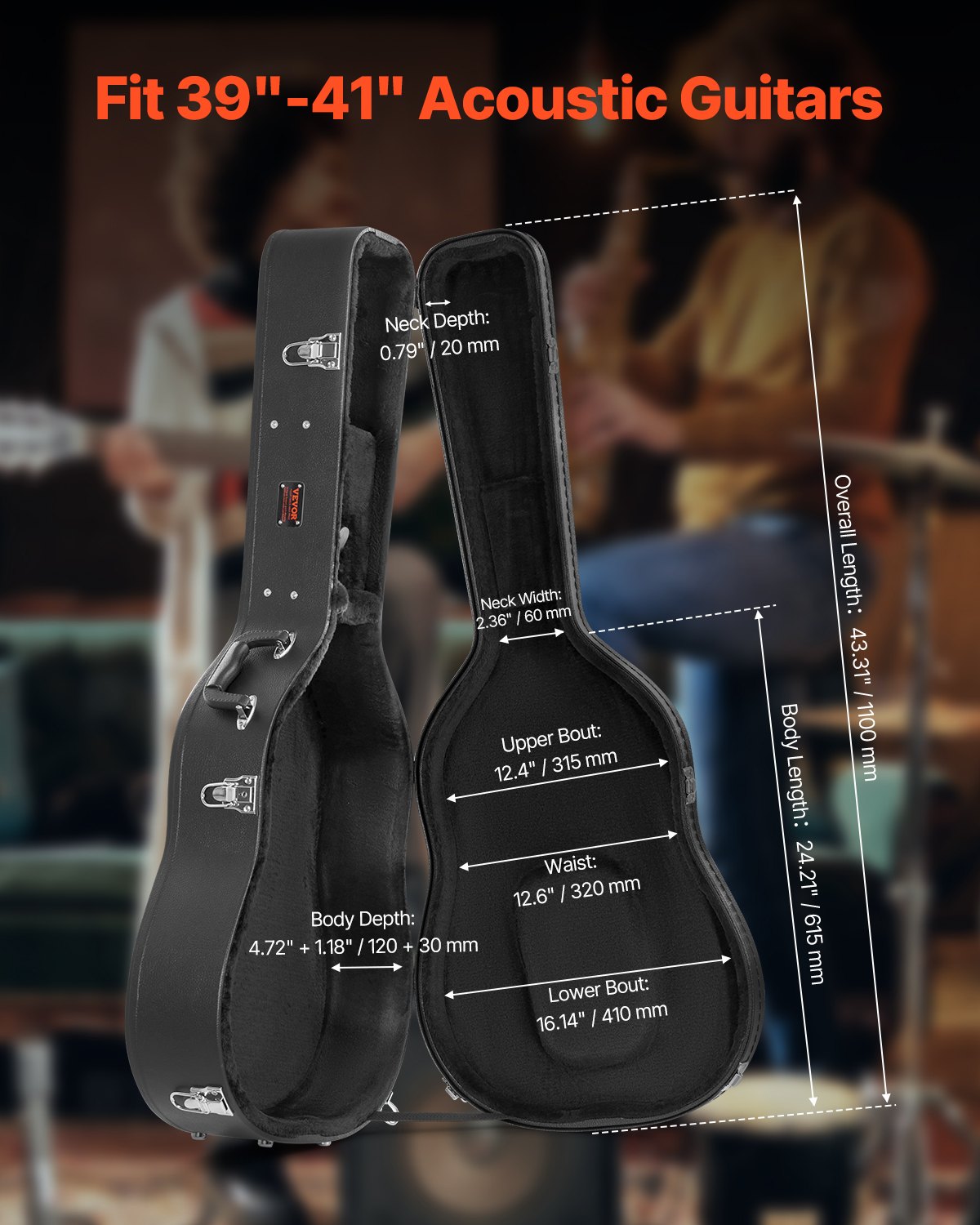 VEVOR Acoustic Guitar Hard Case 1100 mm With Lock Key And for Acoustic Guitar