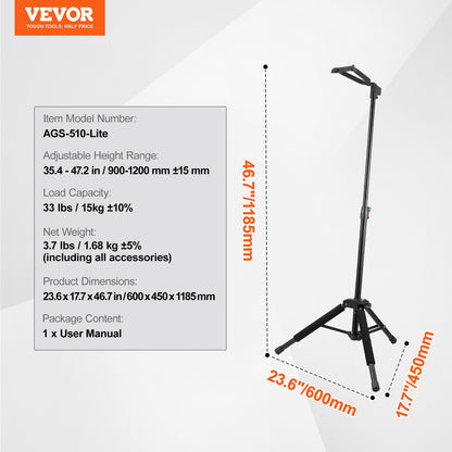 VEVOR_ripod Guitar Stand Floor-Standing Foldable 900-1200 mm Adjustable Height