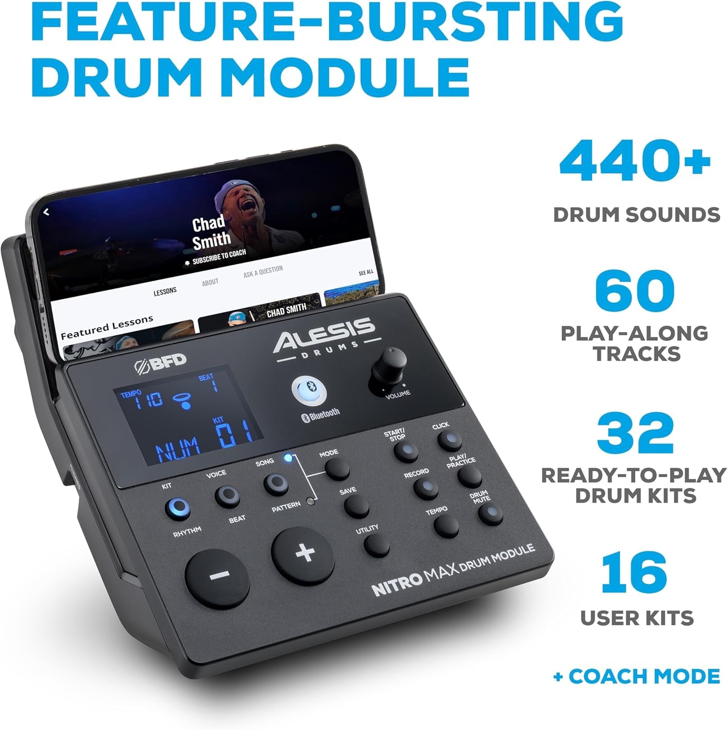 Alesis Nitro Max Electric Drum Kit – Mesh Pads, USB MIDI, 440+ Sounds, Bluetooth
