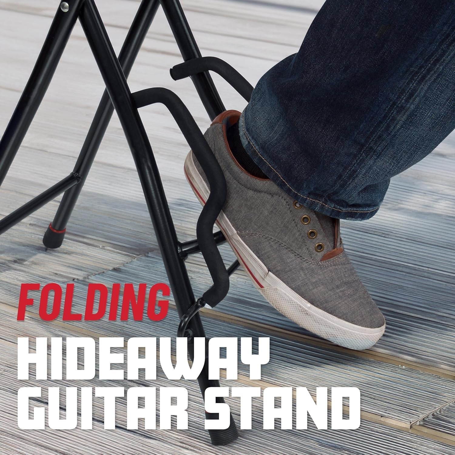 Guitar Seating with Padded Cushion; Ergonomic Backrest and Fold Out with Stand; Holds Both Acoustic and Electric Guitars (GFW-GTR-SEAT)