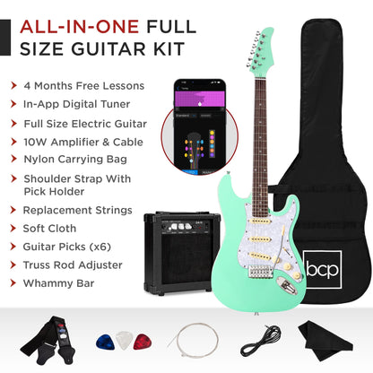 39In Full Size Beginner Electric Guitar Kit with Case, Strap, Amp, Whammy Bar - Socal Green