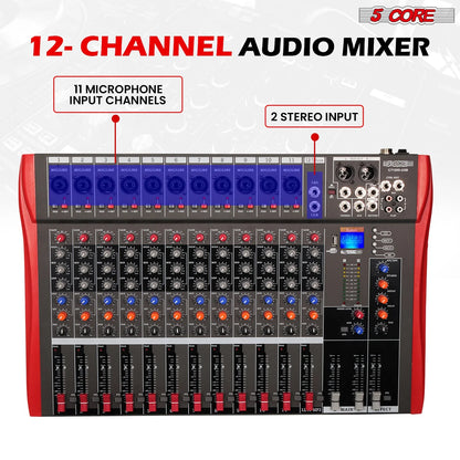 Audio Mixer 12 Channel DJ Equipment with Bluetooth USB Sound Board Console