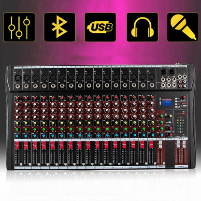 Professional 16 Channel Sound Mixing Console Board USB DJ Wireless Bluetooth Audio Mixer