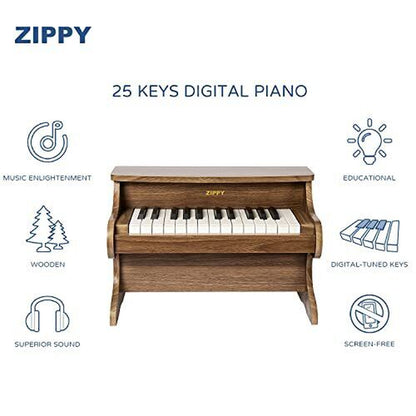 Kids Piano Keyboard, 25 Keys Digital Piano for Kids, Mini Music Walnut