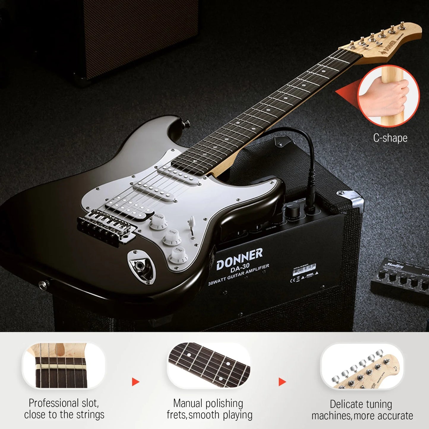 Electric Guitar for Beginner Solid Body 39" HSS Pick up for Starter, Black