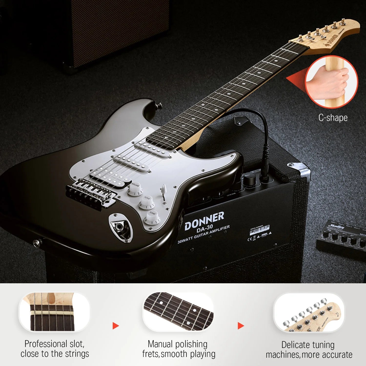 Electric Guitar for Beginner Solid Body 39" HSS Pick up for Starter, Black
