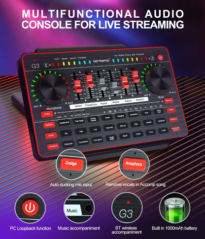 Audio Mixer with Sound Card,  Portable Podcast Equipment Bundle with XLR to 3.5Mm Studio Microphone, Audio Interface Sound Board Voice Changer for PC Recording Gaming Live Streaming Podcast