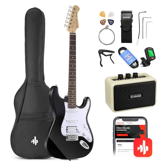 Electric Guitar for Beginner Solid Body 39" HSS Pick up for Starter, Black