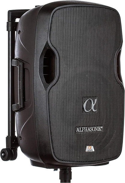 15" Portable Rechargeable Battery Powered 1500W PRO DJ Amplified Loud Speaker with 2 Wireless Microphones Echo Bluetooth USB SD Card AUX MP3 FM Radio PA System LED Ring Karaoke Tripod Stand