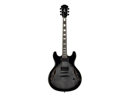 Indio Boardwalk Flamed Maple Hollow Body Electric Guitar - Charcoal, with Gig Bag