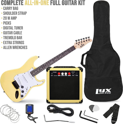 Electric Guitar 39 Inch Beginner Kit W/ 20W Amp, Accessories - Retro Yellow