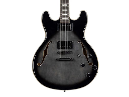 Indio Boardwalk Flamed Maple Hollow Body Electric Guitar - Charcoal, with Gig Bag