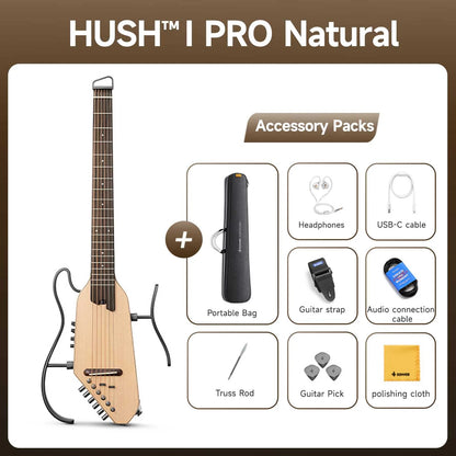 HUSH™ I PRO Acoustic-Electric Travel Guitar Kit with Sound Effects