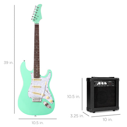 39In Full Size Beginner Electric Guitar Kit with Case, Strap, Amp, Whammy Bar - Socal Green